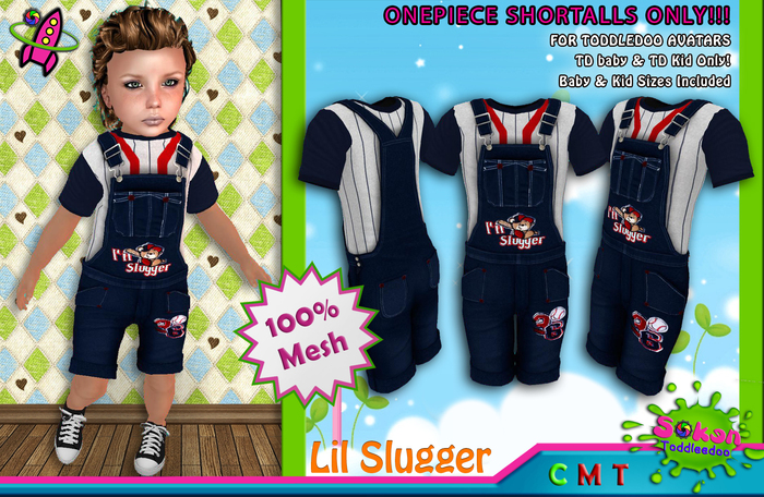 [SKL] Toddleedoo Lil Slugger Mesh Shortalls / Overalls SHORT