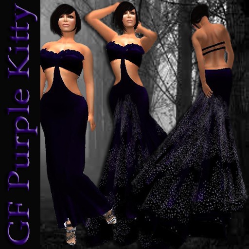 GF purple strapless satin dress with sparkle