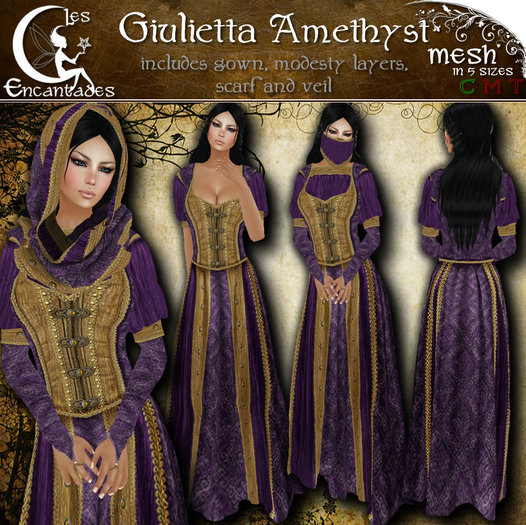 *LE* Giulietta Amethyst  - Medieval Renaissance mesh gown