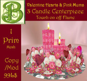 Mesh Pink Mum Valentine Hearts  3 Candle w Flames Centerpiece v21 Pri)