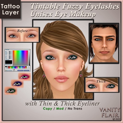 Tintable Fuzzy Eyelashes with Thin & Thick Eyeliner - UNISEX Tattoo