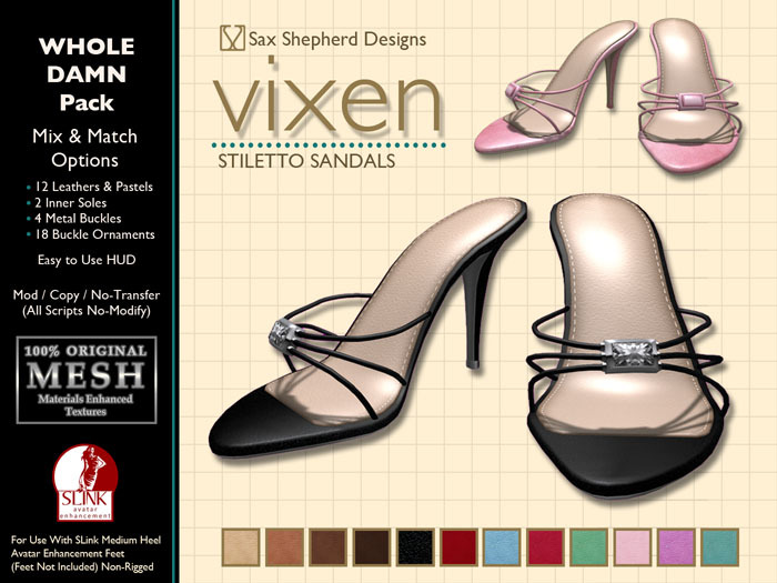 ! !SSD ~ Vixen Stiletto Sandals ~ Leathers & Pastels Pack