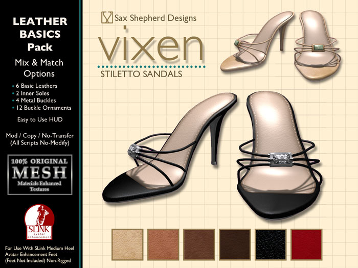 ! !SSD ~ Vixen Stiletto Sandals ~ Basic Leathers Pack