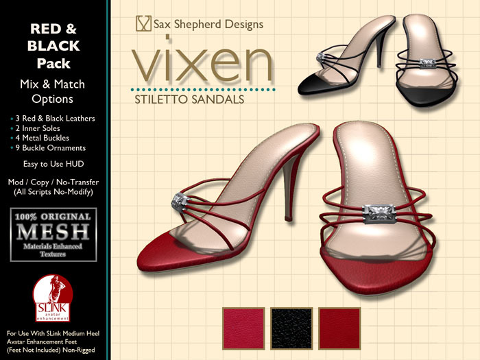 ! !SSD ~ Vixen Stiletto Sandals ~ Red & Black Pack