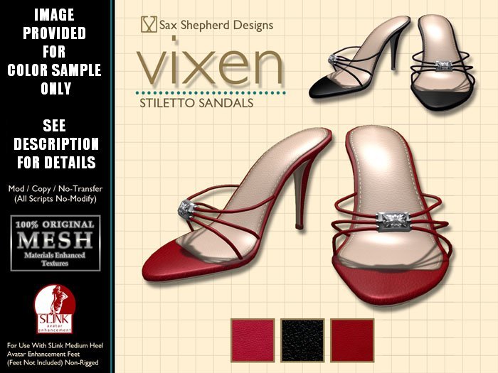 ! !SSD ~ Vixen Stiletto Sandals ~ Leather Single (Reds)