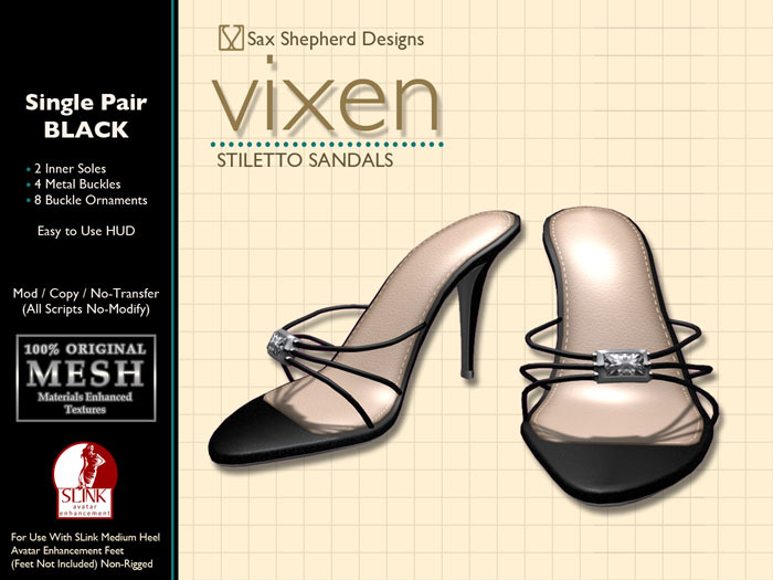 ! !SSD ~ Vixen Stiletto Sandals ~ Leather Single (Black)