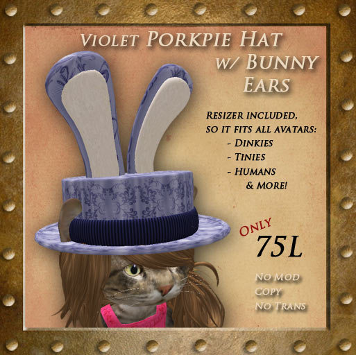 Violet Porkpie Hat w/ Bunny Ears (Boxed)