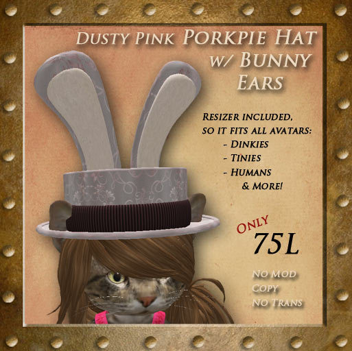 Dusty Pink Porkpie Hat w/ Bunny Ears (Boxed)