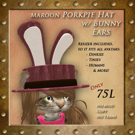 Maroon Porkpie Hat w/ Bunny Ears (Boxed)