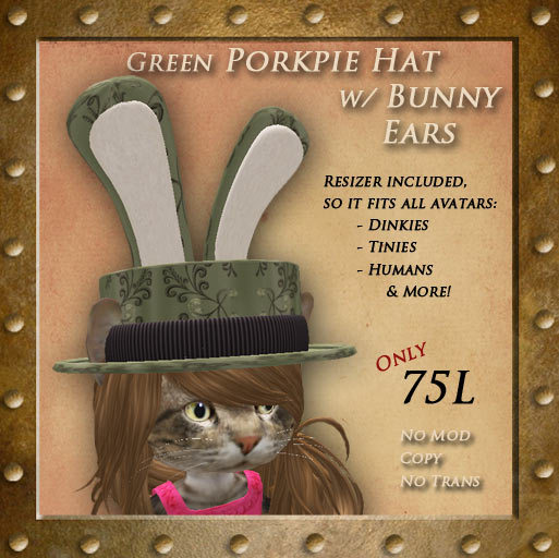 Green Porkpie Hat w/ Bunny Ears (Boxed)