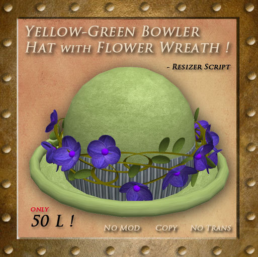 Yellow-Green Bowler w/ Flower Wreath, Boxed