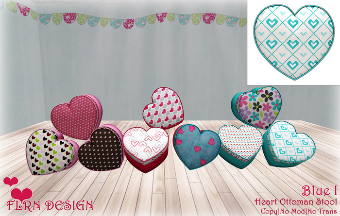 Heart Ottoman Stool Blue I