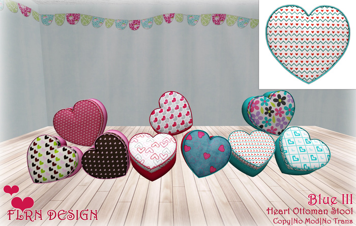 Heart Ottoman Stool Blue III