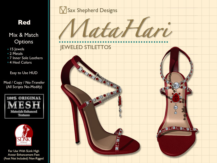 ! !SSD ~ Mata Hari Jeweled Stiletto ~ Red Leather