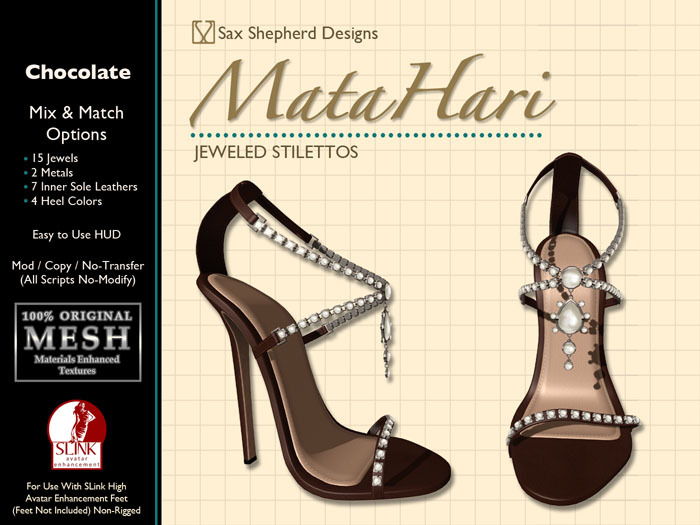 ! !SSD ~ Mata Hari Jeweled Stiletto ~ Chocolate Leather