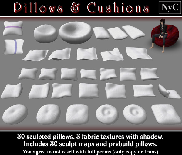 Sculpted pillows & cushions - full perm for builders