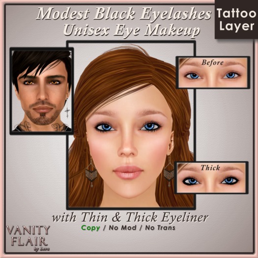 Modest Black Eyelashes with Thin & Thick Eyeliner - UNISEX 2.0 Tattoo