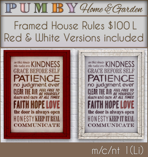 PUMBY* Framed House Rules Red & White (mesh 1Li each) unpack