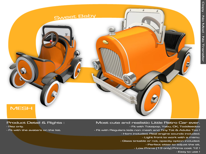 Sweet Baby - Little Retro Car - Orange