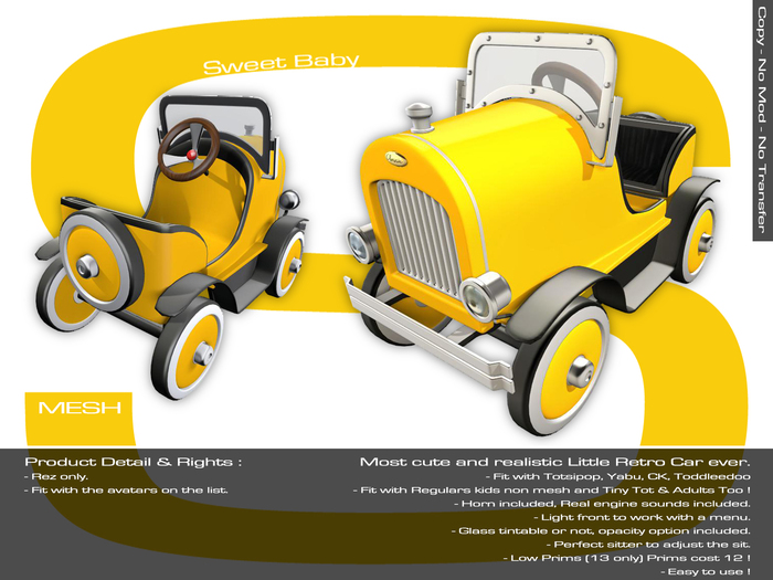 Sweet Baby - Little Retro Car - Yellow
