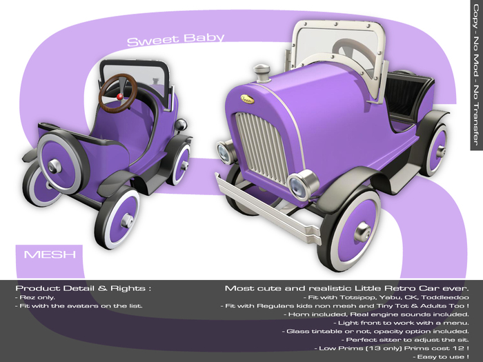 Sweet Baby - Little Retro Car - Purple