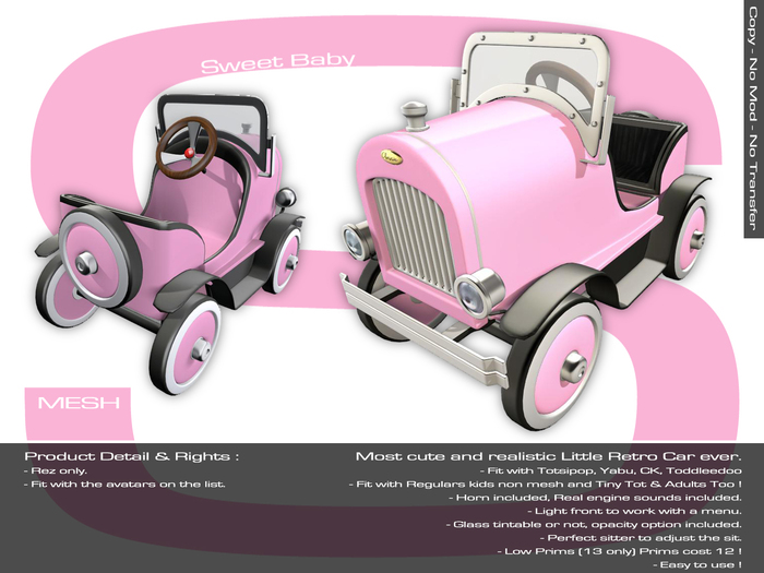 Sweet Baby - Little Retro Car - Pink