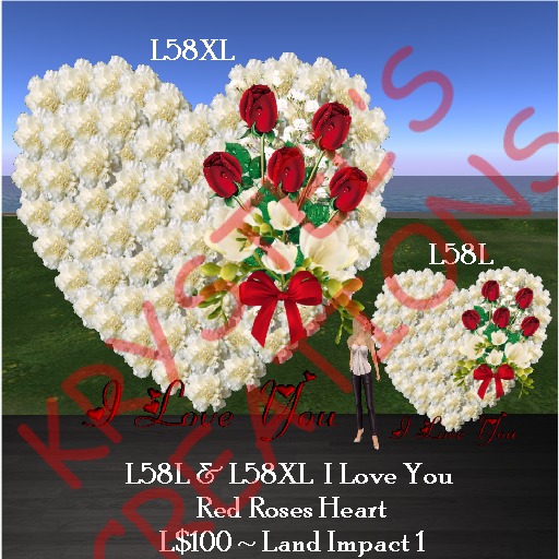L58XL Extra Large I Love You White & Red Floral Heart (Rezz Me)