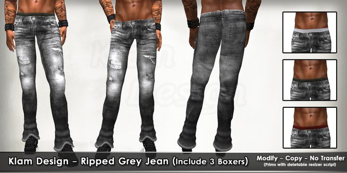 Klam Design - Ripped Grey Jean -Include 3 Boxers