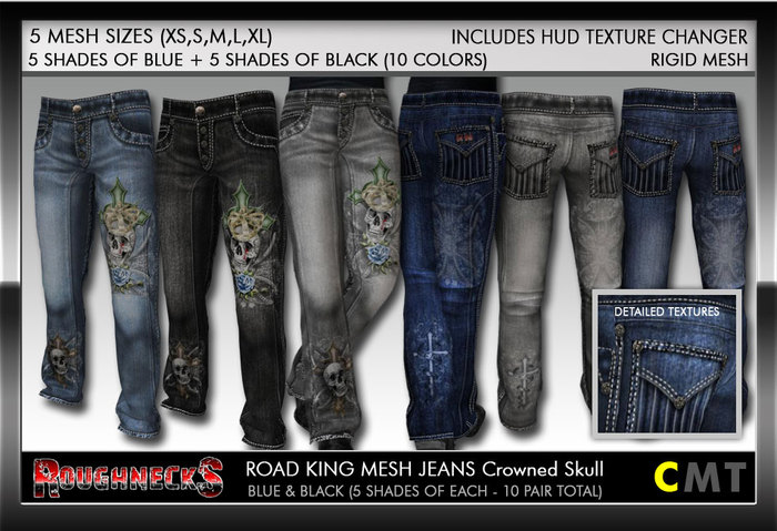 Roughnecks Road King Mesh Jeans - Crowned Skull DEMO