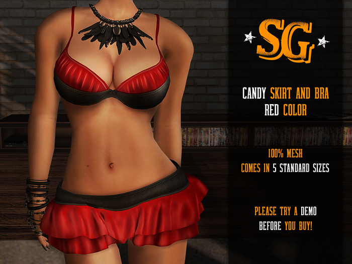 *SG* Candy Ruffled Skirt and Bra - Red