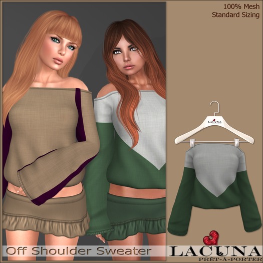 *LACUNA* Off Shoulder Sweater - Silver & Olive