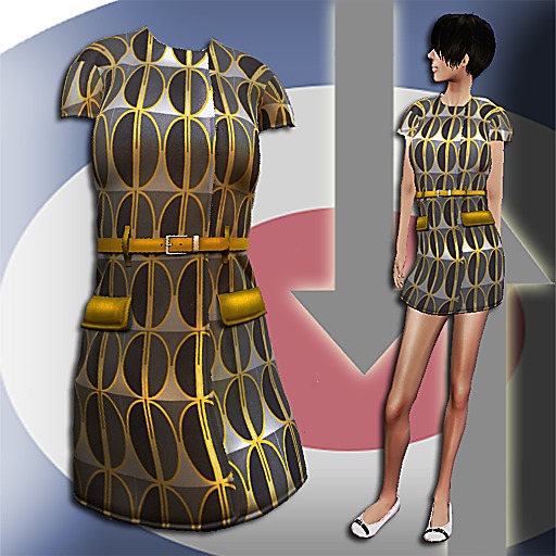 *MSD* Retro 60's Geometric Belted Dress
