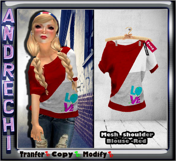 "=AnDreChi=" - Mesh_Ladies Off-shoulder Blouse -Red