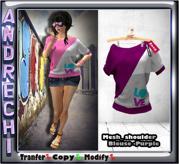 "=AnDreChi=" - Mesh_Ladies Off-shoulder Blouse -Purple
