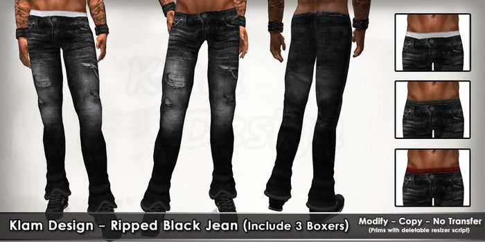 Klam Design - Ripped Black Jean -Include 3 Boxers
