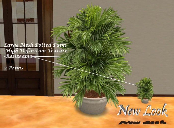 Princess Large Mesh Potted Palm Plant - Resizeable/Fullbright Option 2LI - V3