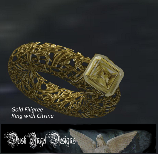 Filigree Ring Gold and Citrine- Boxed