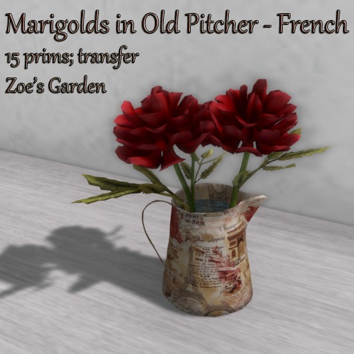 *ZG* Marigolds in Old Pitcher - Pink