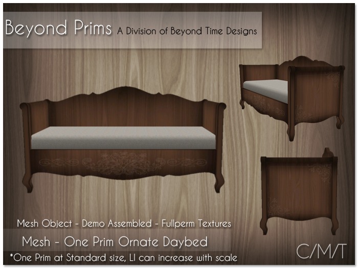 Beyond Prims - MESH - One Prim Daybed with Queen Anne Style Legs