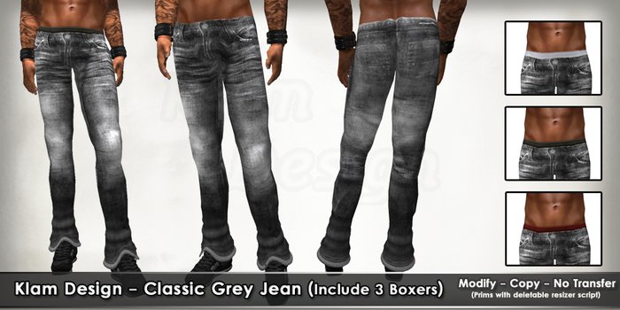 Klam Design - Classic Grey Jean -Include 3 Boxers