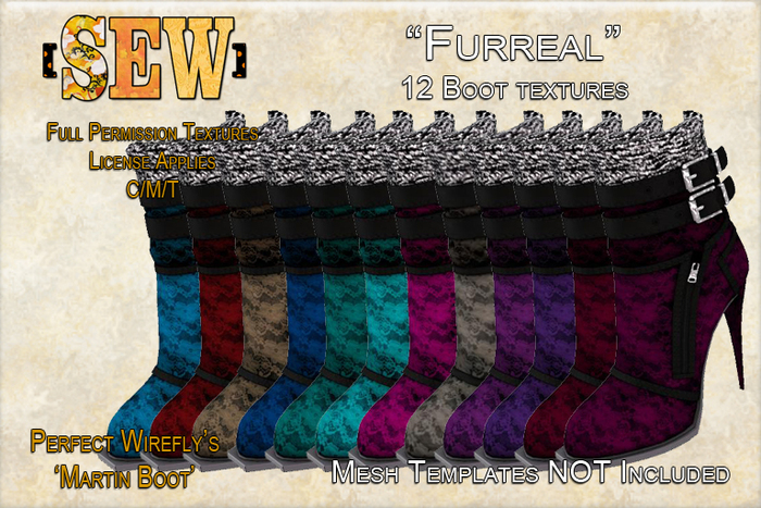 [SEW] Full Permission Textures - Perfect Wirefly's Martin Boots - Furreal