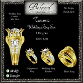 Wedding Ring Engagement Bento Set by Beloved Jewelry : Treasure Wedding Ring Set (Yellow Gold) 3 Ring Set Partial Mesh