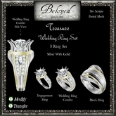 Wedding Ring Engagement Bento Set by Beloved Jewelry : Treasure Wedding 3 Ring Set (Silver/Light Gold) Partial Mesh