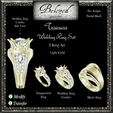 Wedding Ring Engagement Bento Set by Beloved Jewelry : Treasure Wedding Ring Set (Light Gold) 3 Rings Set Partial Mesh
