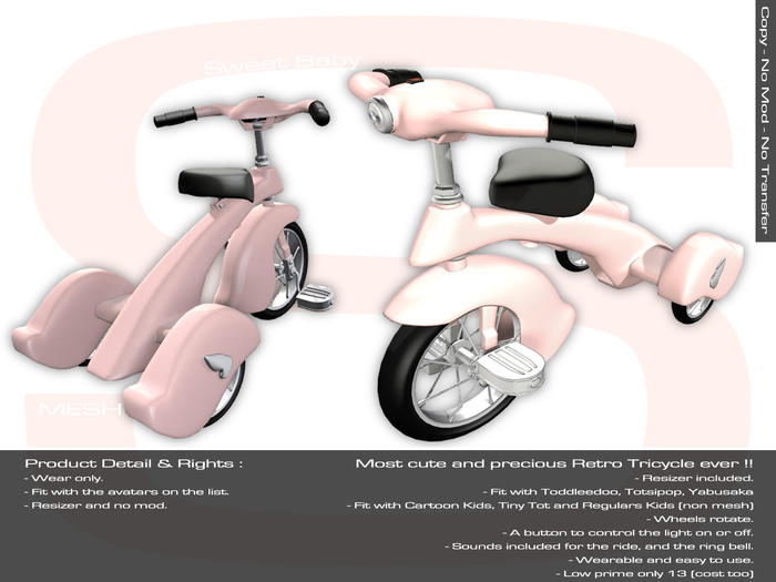 Sweet Baby - Retro Tricycle Deluxe - Bright Pink