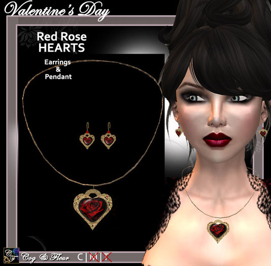 C&F Gold & Red Rose Heart Jewelry Set
