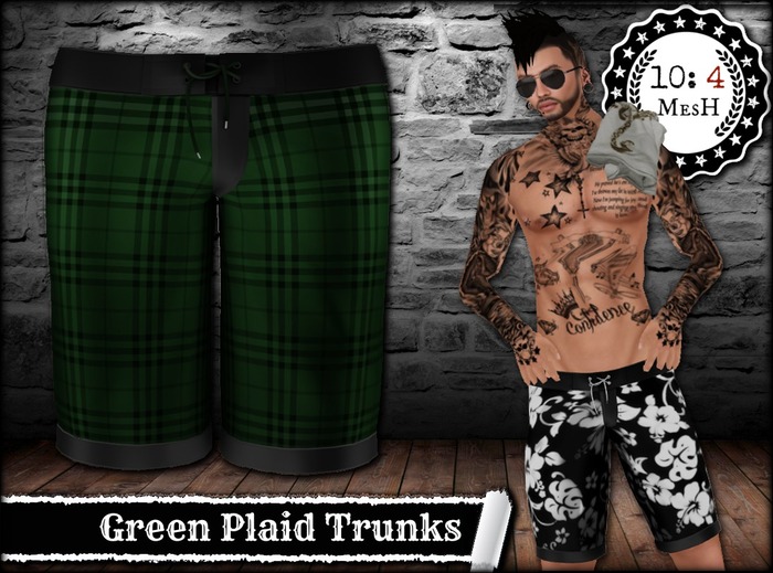 *10:4 ~ MesH ~ Swim Trunks ~ Green Plaid ~ 