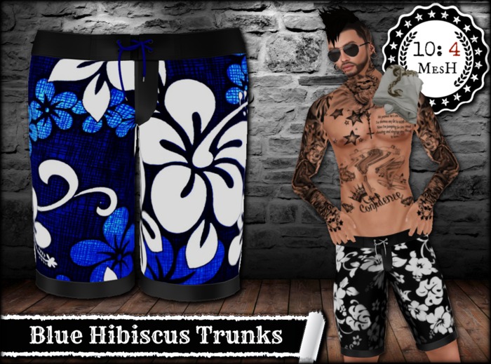 *10:4 ~ MesH ~ Swim Trunks ~ Blue Hibiscus ~