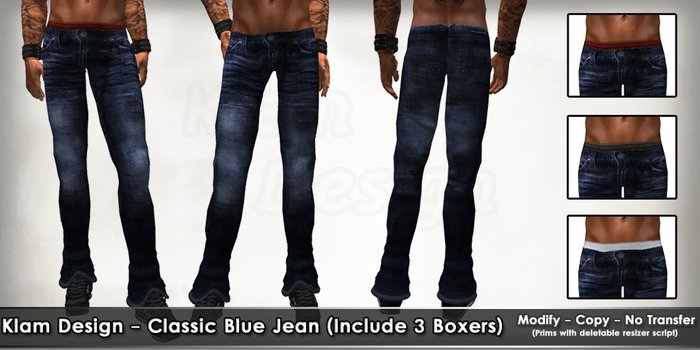 Klam Design - Classic Blue Jean -Include 3 Boxers