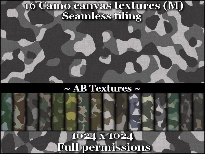 16 Camo canvas textures 1024x1024 Seamless tiling Full perm